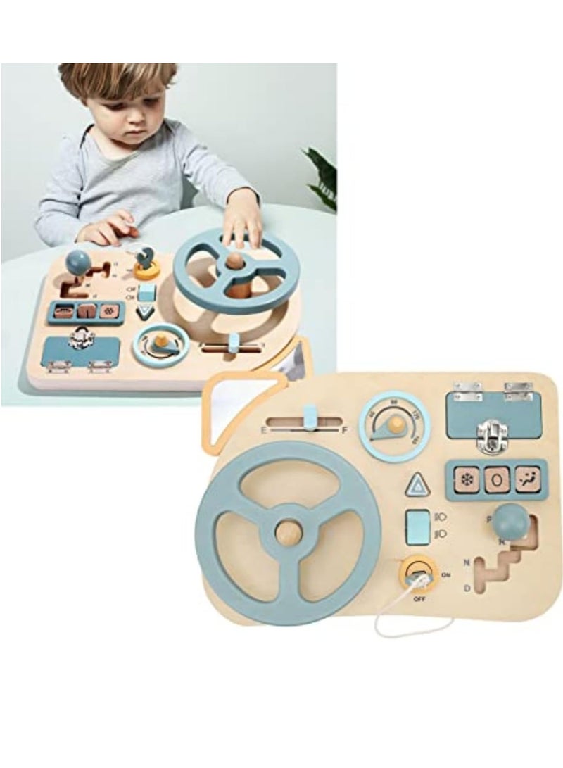 VIVP Kids Driving Simulator, Interactive Steering Wheel Control Panel, Blue and Cream, 29.5cm x 21cm, Educational Learning Dashboard with Gear Shift and Controls - Image 3